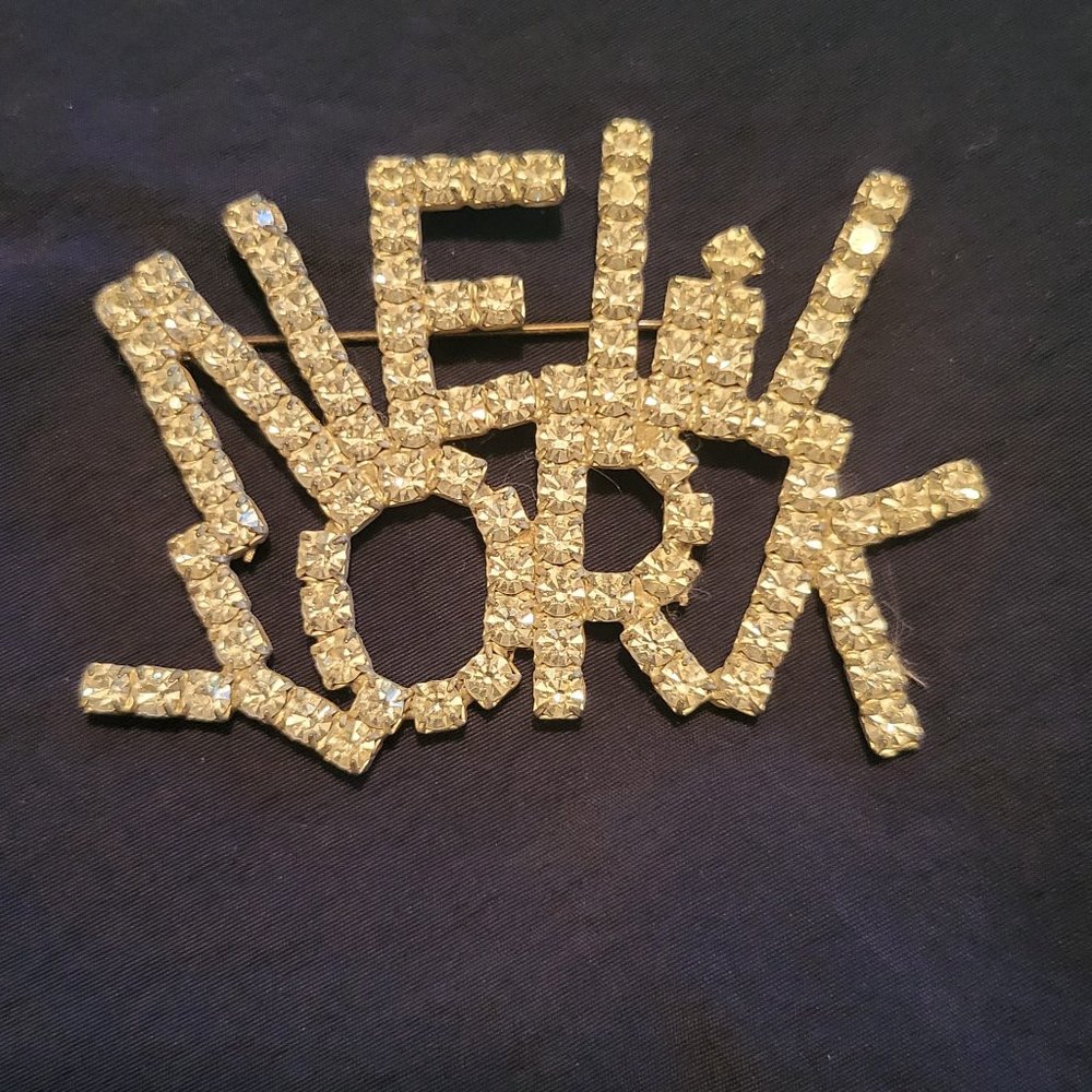 Vintage 70's New York Rhinestone Brooch